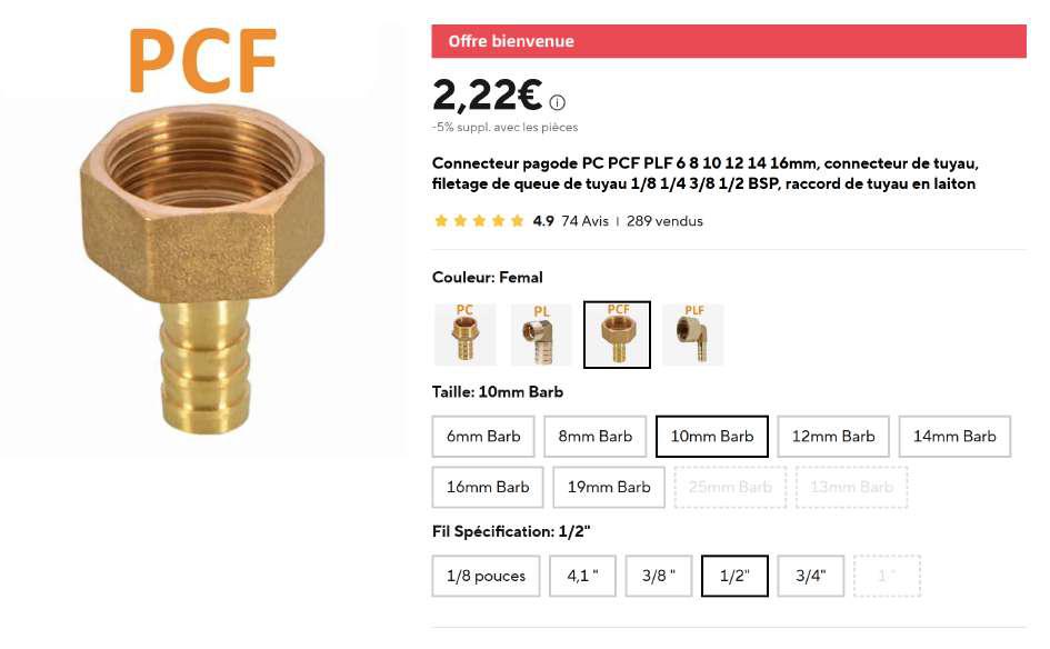 Devis raccords pneumatiques